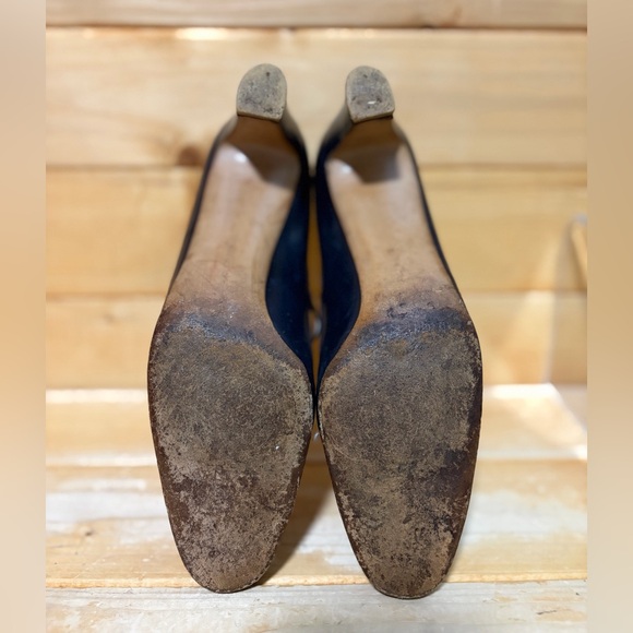 Vintage Salvatore Ferragamo Navy Blue smooth Leather Mary Jane Pump Heels - W 8 - Picture 6 of 9